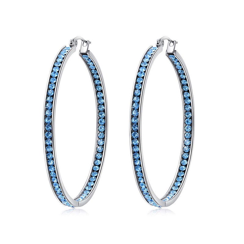 CiNily Earring Hoops-Large Hoops Stainless Steel Hoop Earrings for Women Blue Cubic Zirconia Big Hoop Earrings 2" - Image 1